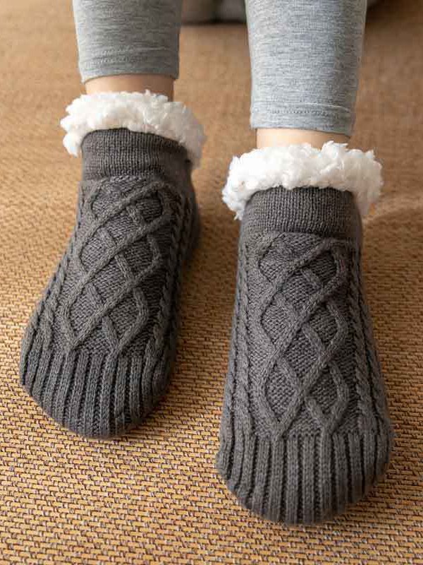 Freizeit Zuhause Korallenfarbe Vlies Twist Muster Socken für den Boden Haufen Socken Herbst Winter Warm Dick