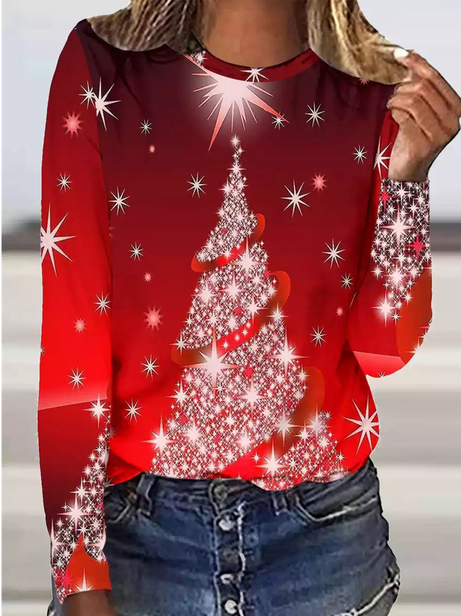 Weihnachten Rundhals Regelmäßige Passform T-Bluse