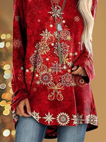 Weihnachten Regelmäßige Passform Lässig Tunika T-Bluse