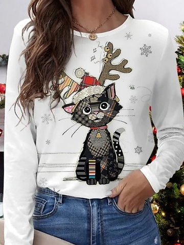 Weit Lässig Weihnachten Rundhals T-Bluse