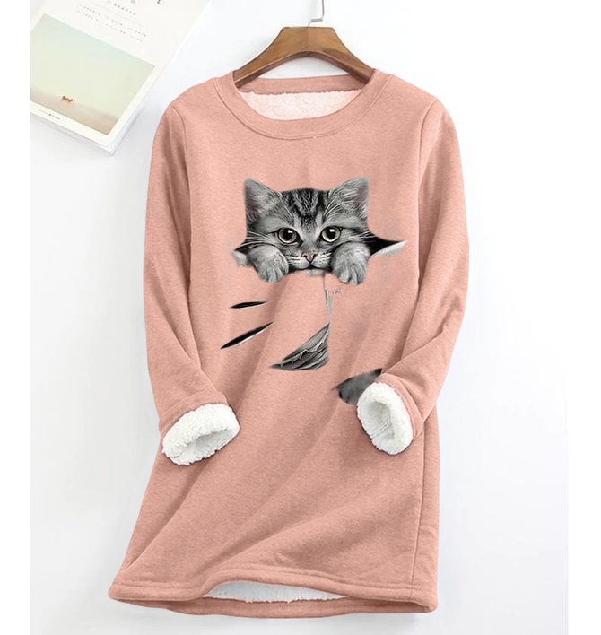 Grau Spaß Katze Vlies Warm Sweatshirt