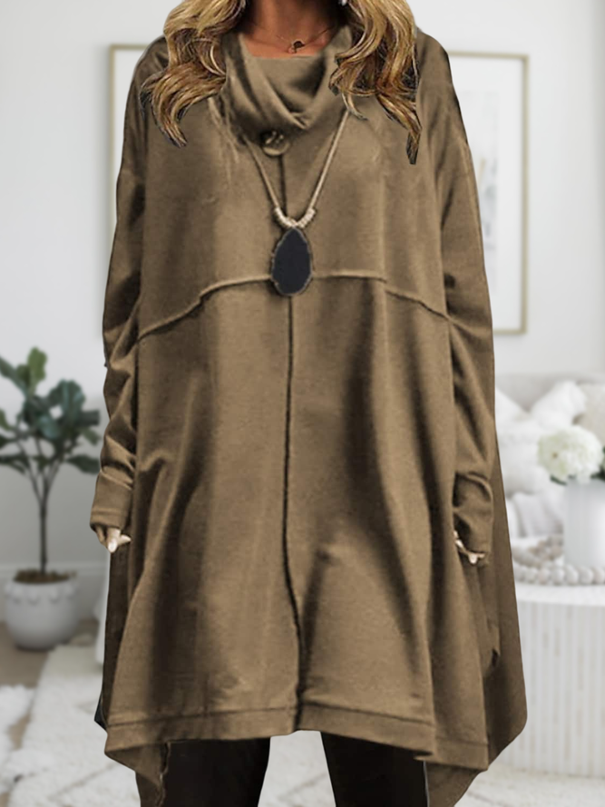Lässig Rollkragen Baumwolle-Gemisch Unifarben Kleid