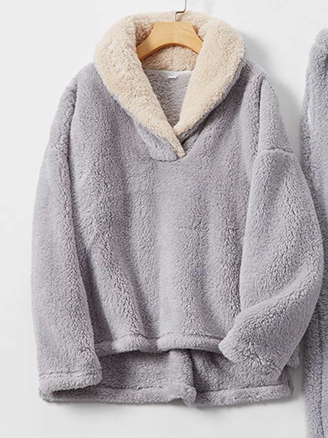 Lässig Schalkragen Fluff/Granular-Fleece-Stoff Weit Zweiteiler