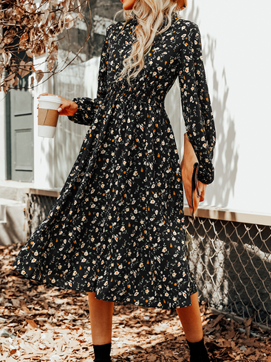 Lässig Stehkragen Weit Kleid