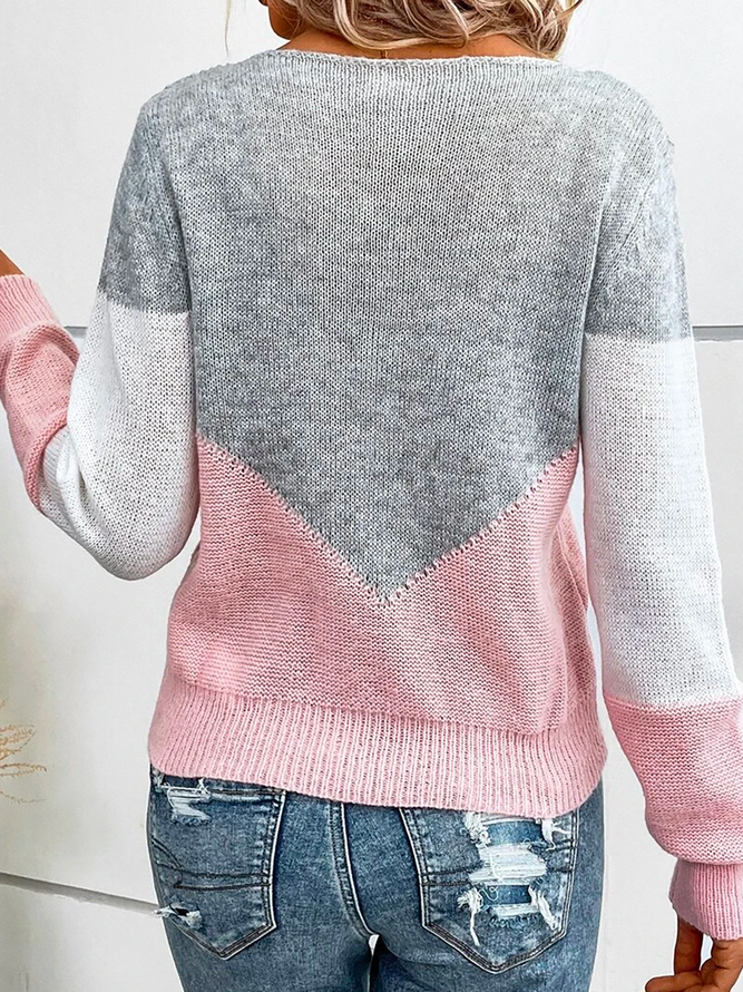 Weit Lässig Farbblock Pullover