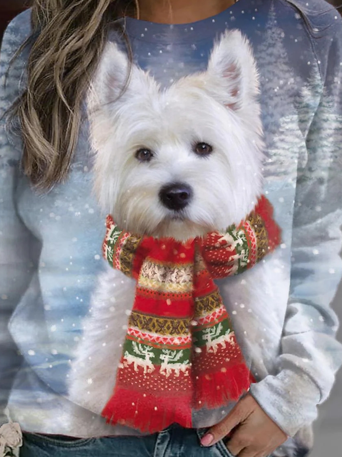 Weihnachten Rundhals Weit Hund Lässig Sweatshirt