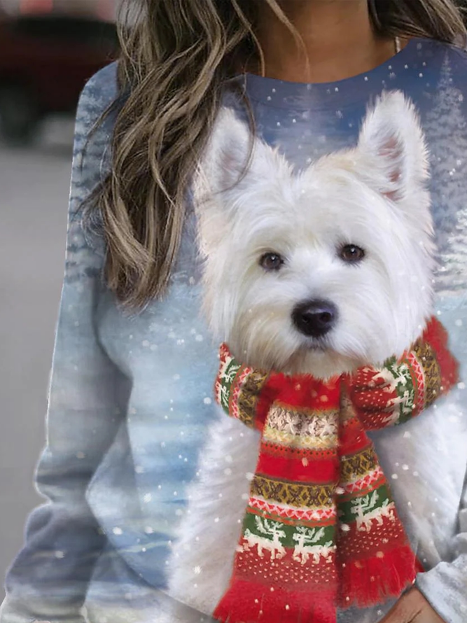 Weihnachten Rundhals Weit Hund Lässig Sweatshirt