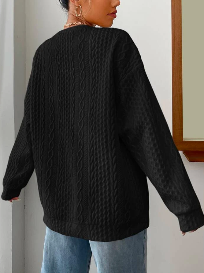 Geometrisch Weit Rundhals Fallen Schulter Kabel texturiert Pullover Sweatshirt