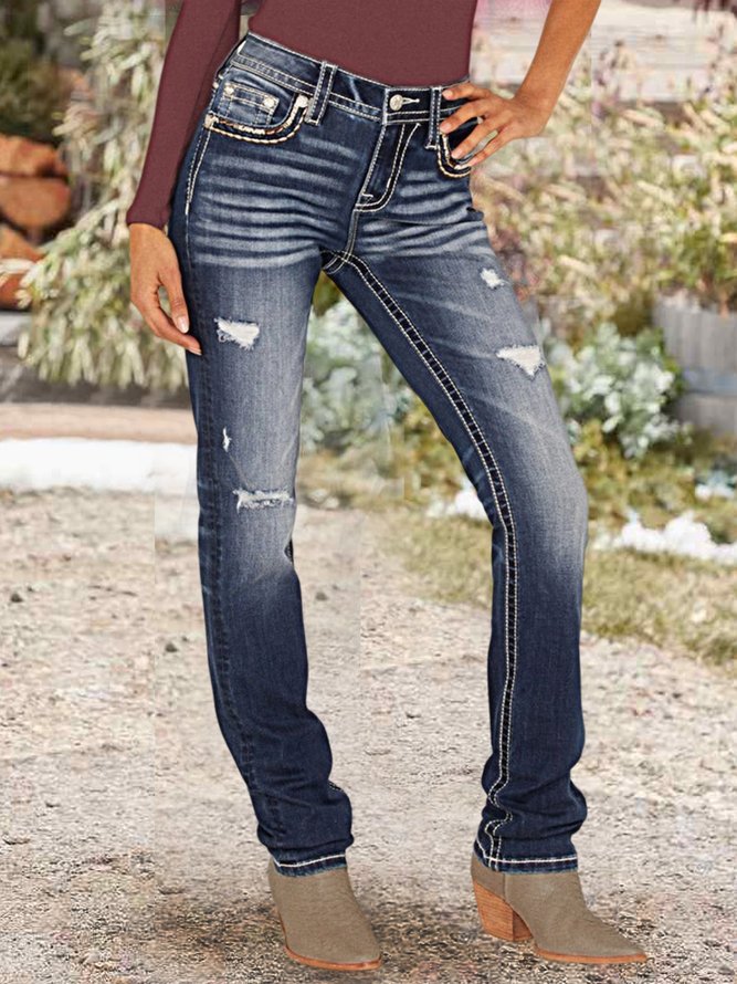 Denim Böhmisch Weit Unifarben Jeans