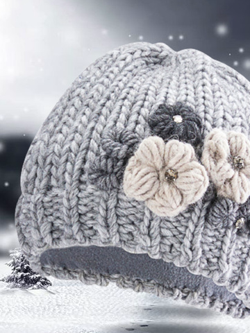 Grau Applikation Stricken Hut