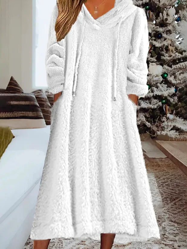 Weit Fluff/Granular-Fleece-Stoff Kapuze Freizeitkleid