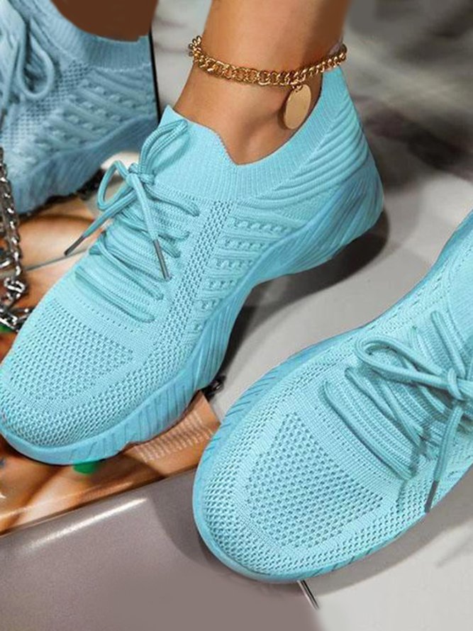 Laufschuhe damen Mesh Plateau unifarben Schnürung Flyknit leicht weich Sohle Slip-On
