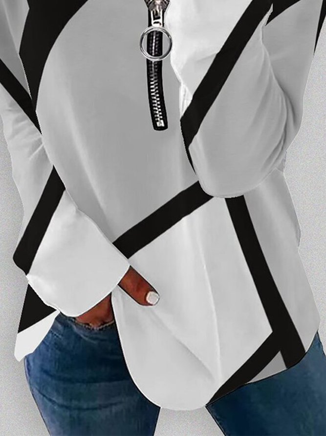 Lässig V-Ausschnitt Farbblock Reißverschluss Sweatshirt