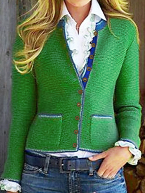 Grün Retro Langarm Unifarben Jacke