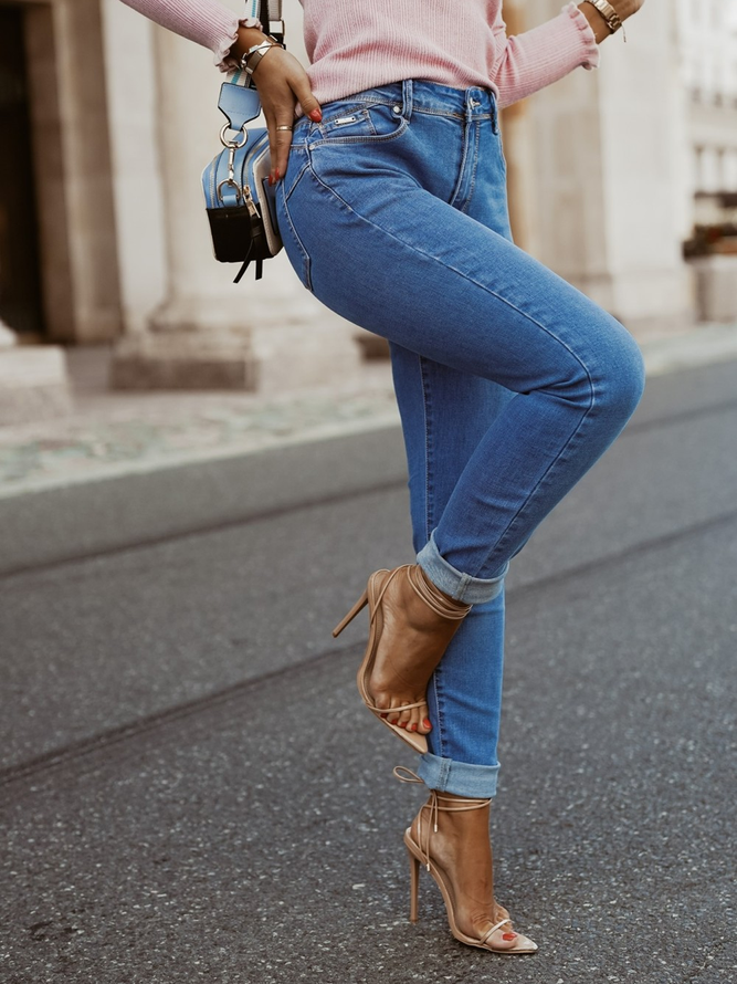 Unifarben Denim Weit Lässig Jeans