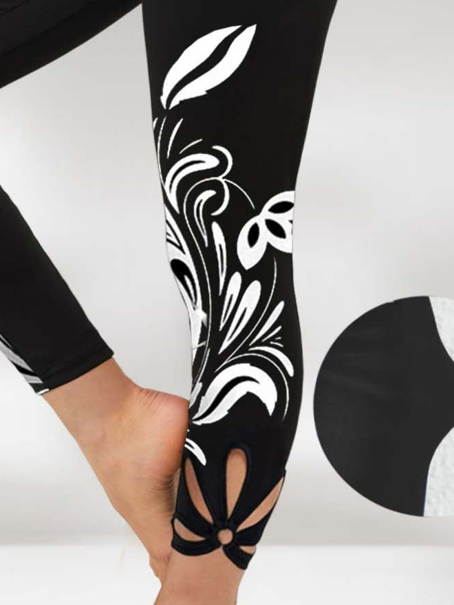 Devore Fest Geblümt Lässig Gestrickt Leggings
