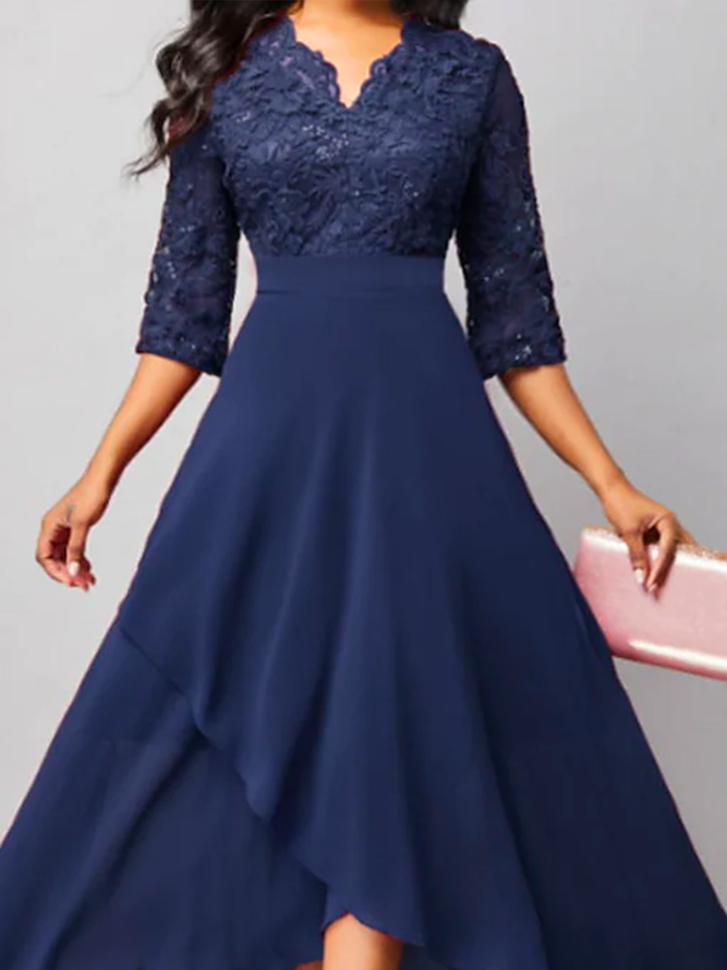 V-Ausschnitt Unifarben Urban Kleid
