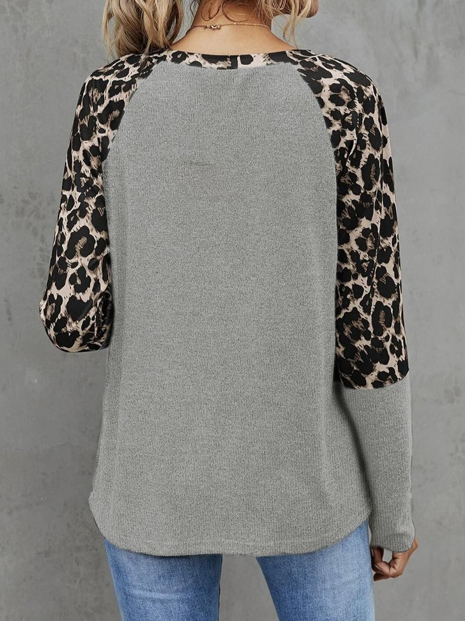 Lässig Kontrast Leopard Raglan Ärmel T-Shirts