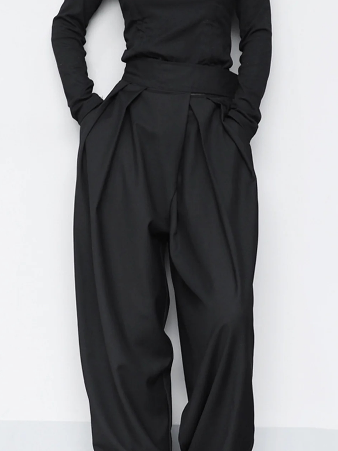 Lässig Unifarben Weit Fashion Verschluss Hose mit Weitem Bein