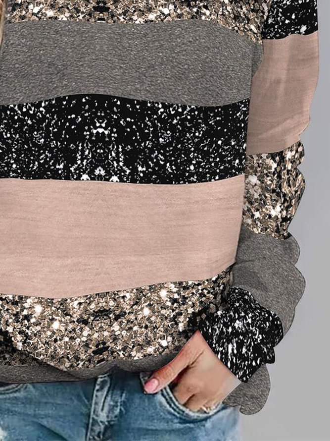 Gestreift Weit Rundhals Lässig Sweatshirt