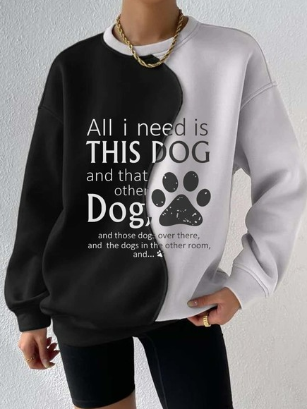 Gestrickt Rundhals Farbblock Lässig Hund Sweatshirt