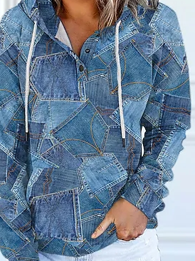 Lässig Geometrisch Kapuze Weit Sweatshirt