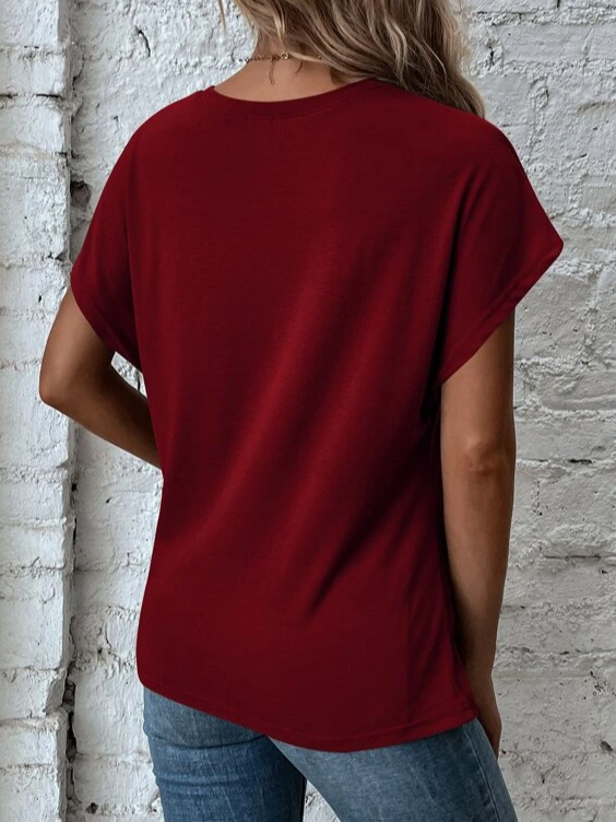 Rundhals Lässig Unifarben T-Shirt