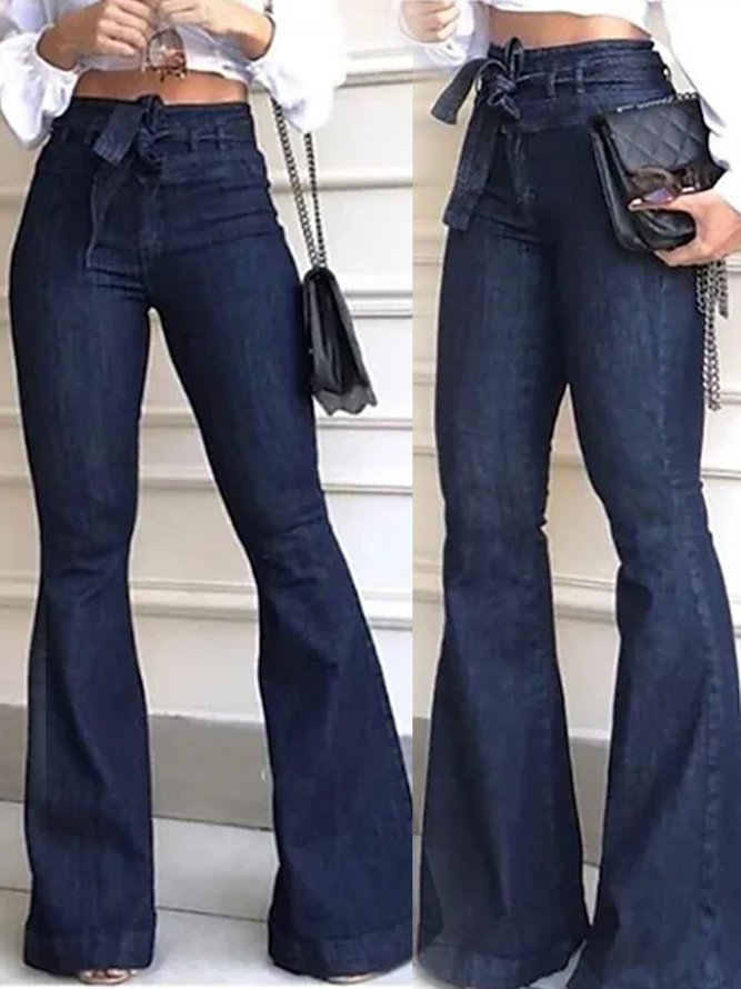 Lässig Unifarben Denim Weit Jeans