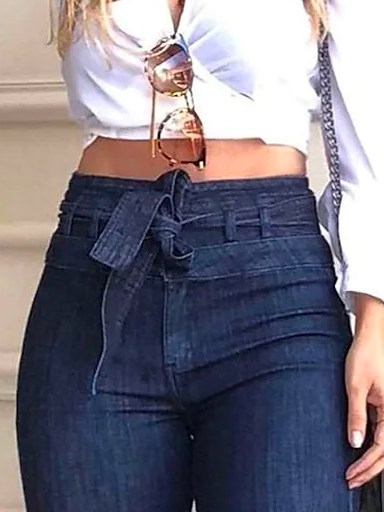 Lässig Unifarben Denim Weit Jeans