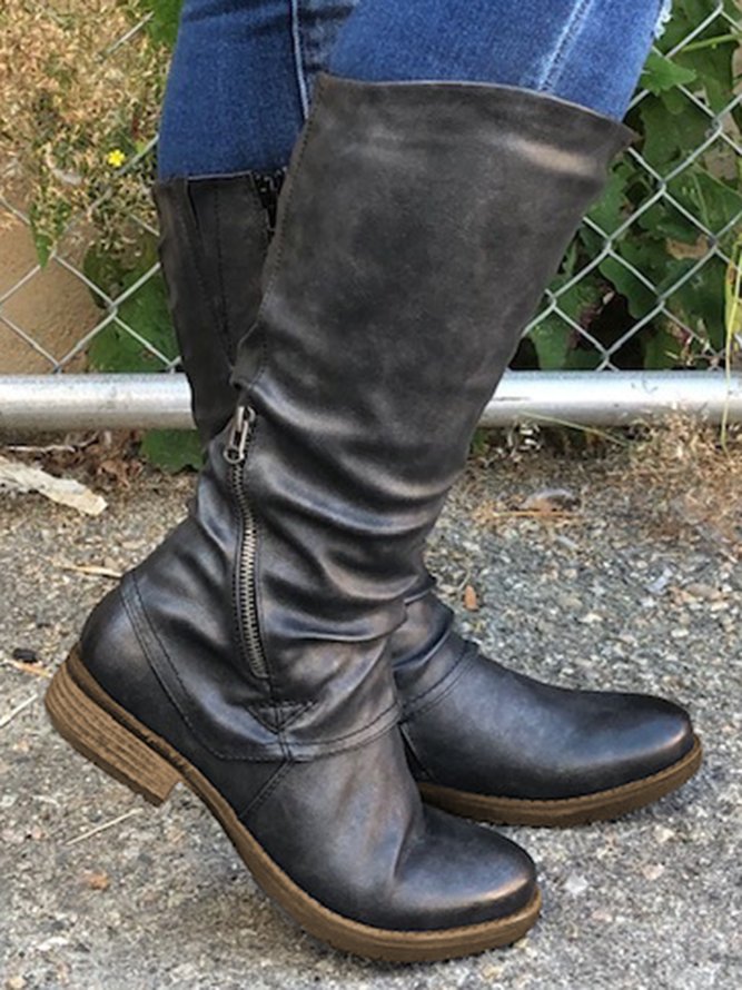 Retro Weich Sohle Bequem Blockabsatz groß Stiefelette Fahrer Stiefelette