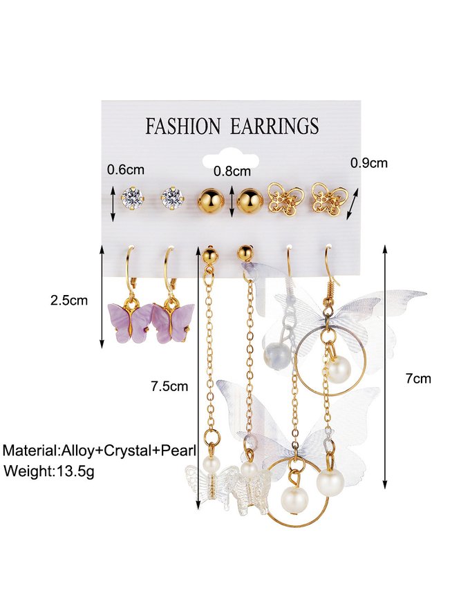 6 STÜCKE Bohemien Urlaub Stil Geblümt Schmetterling Muster Spitze Zucht Ohrringe Täglich Pendler Strand Schmuck