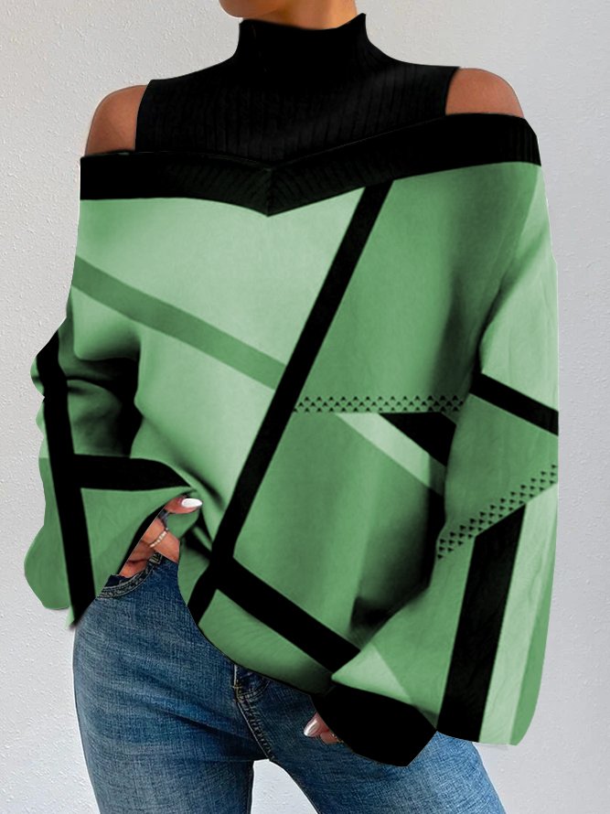 Geometrisch Rollkragen Lässig Sweatshirt