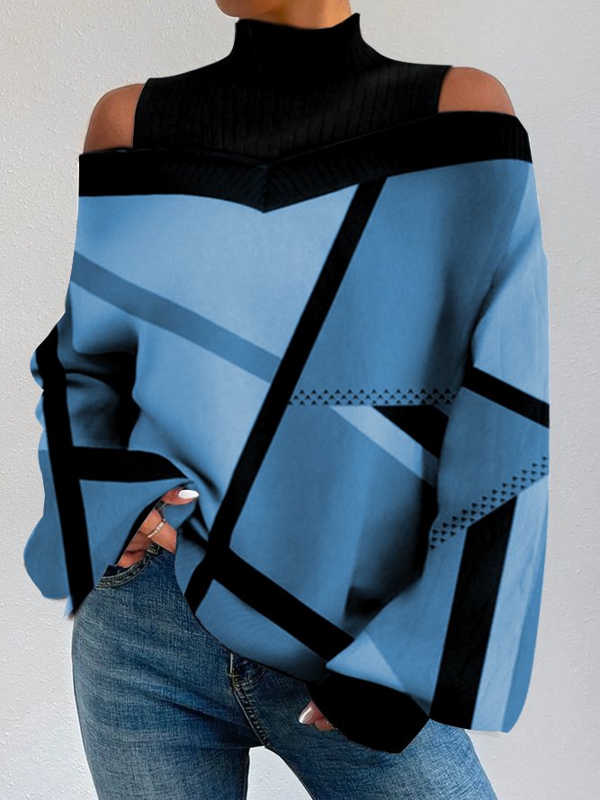 Geometrisch Rollkragen Lässig Sweatshirt
