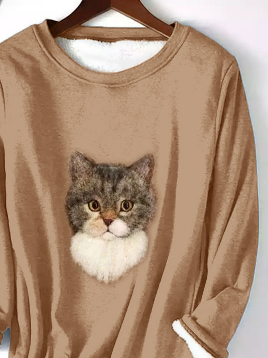 Lässig Katze Tier Regelmäßige Passform Rundhals Baumwolle-Gemisch Sweatshirt