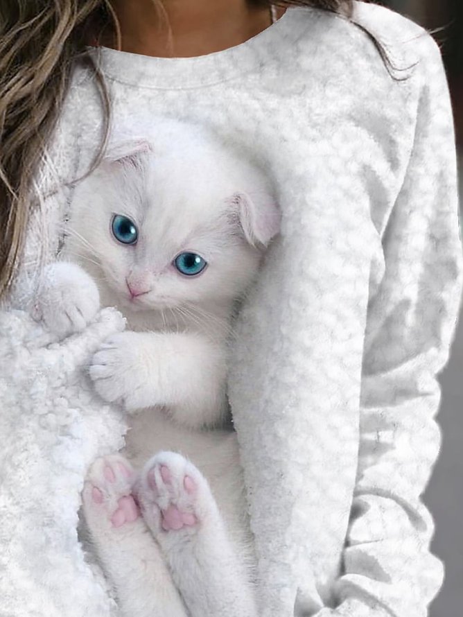Rundhals Regelmäßige Passform Katze Lässig Sweatshirt