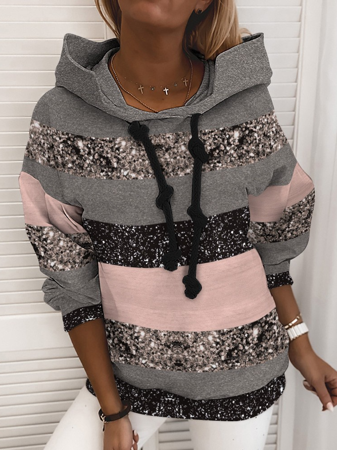 Farbblock Lässig Weit Kapuze Sweatshirt