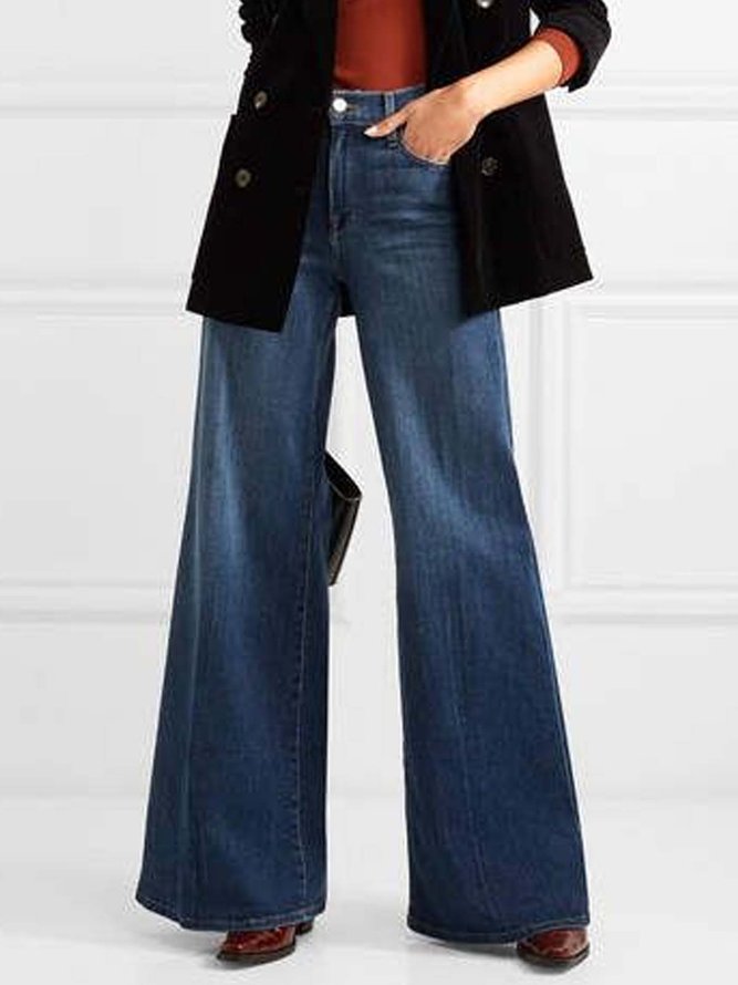 Unifarben Weit Denim Lässig Jeans