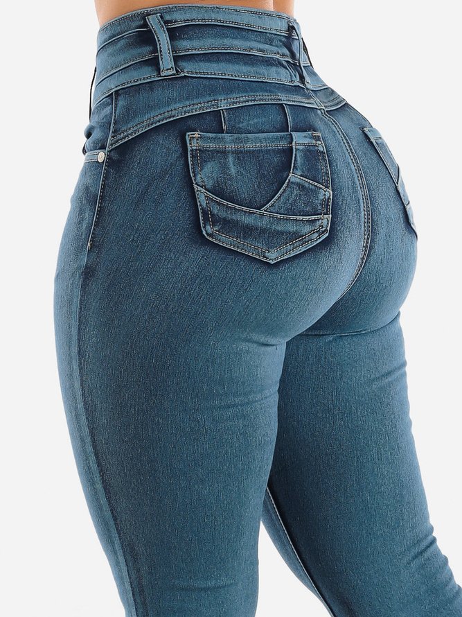 Denim Regelmäßige Passform Retro Unifarben Jeans