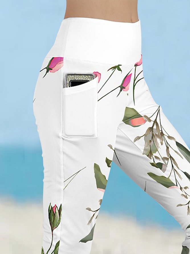 Geblümt Lässig Weit Leggings