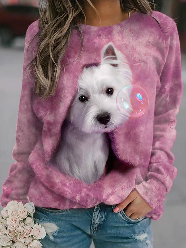 Rundhals Lässig Weit Hund Sweatshirt