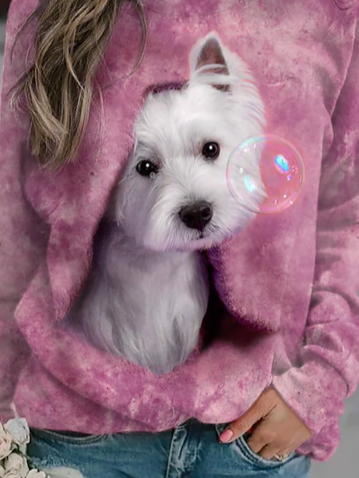 Rundhals Lässig Weit Hund Sweatshirt