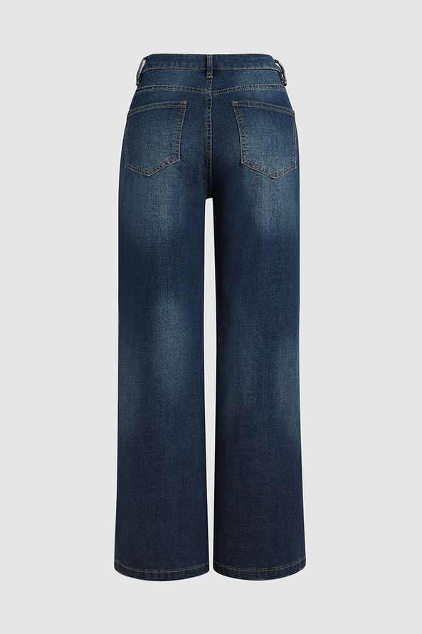 Denim Lässig Weit Unifarben Jeans