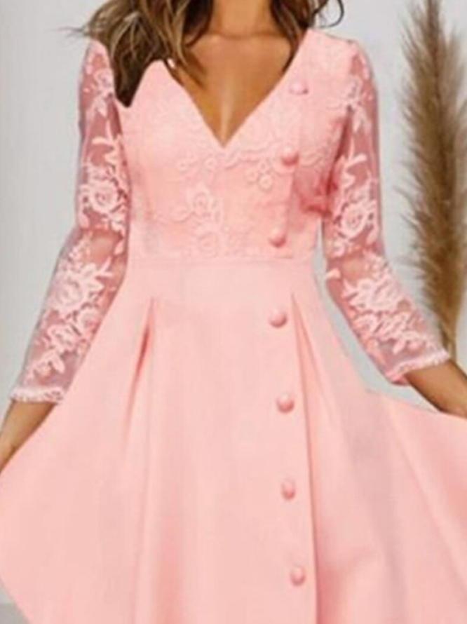 V-Ausschnitt Regelmäßige Passform Elegant Kleid