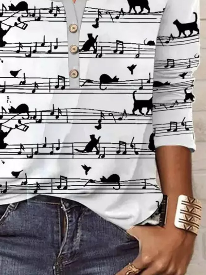 Weit Katze Lässig Rundhals T-Shirt