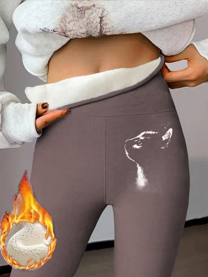 Lässig Fluff/Granular-Fleece-Stoff Katze Weit Leggings