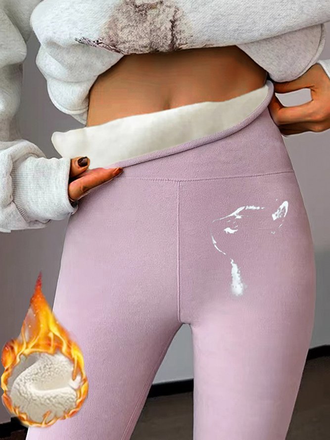 Lässig Fluff/Granular-Fleece-Stoff Katze Weit Leggings