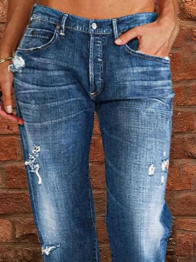 Weit Unifarben Lässig Denim Jeans