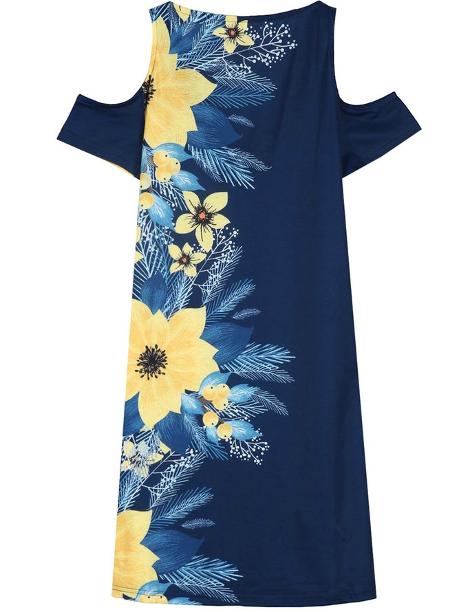 Elegant Geblümt V-Ausschnitt Regelmäßige Passform Kleid