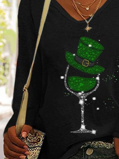 Damen NS. Patricks V-Ausschnitt Kleeblatt Weit Lässig T-Shirt