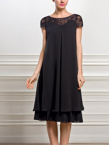 Rundhals Weit Chiffon Urban Spitze Kleid